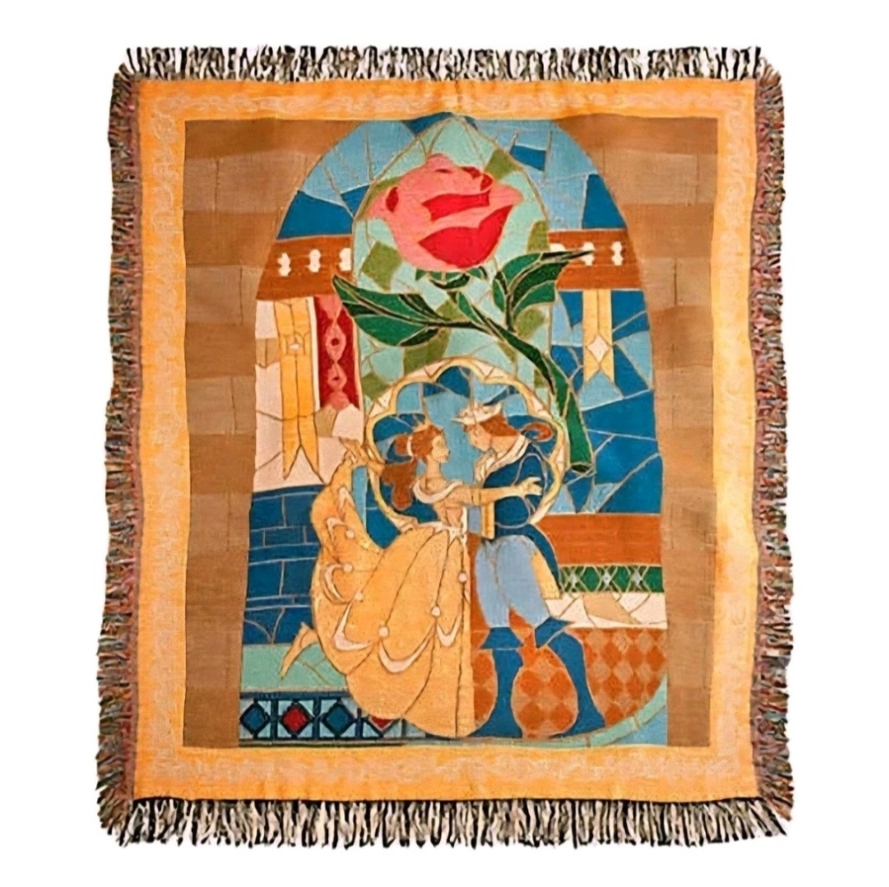 Disney Parks Exclusive Beauty And The Beast Stained Glass Tapestry Throw Blanket